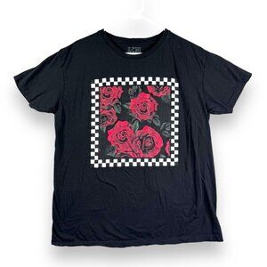 LCM International Men’s T-Shirt Size XL Rose Print Black Short Sleeve